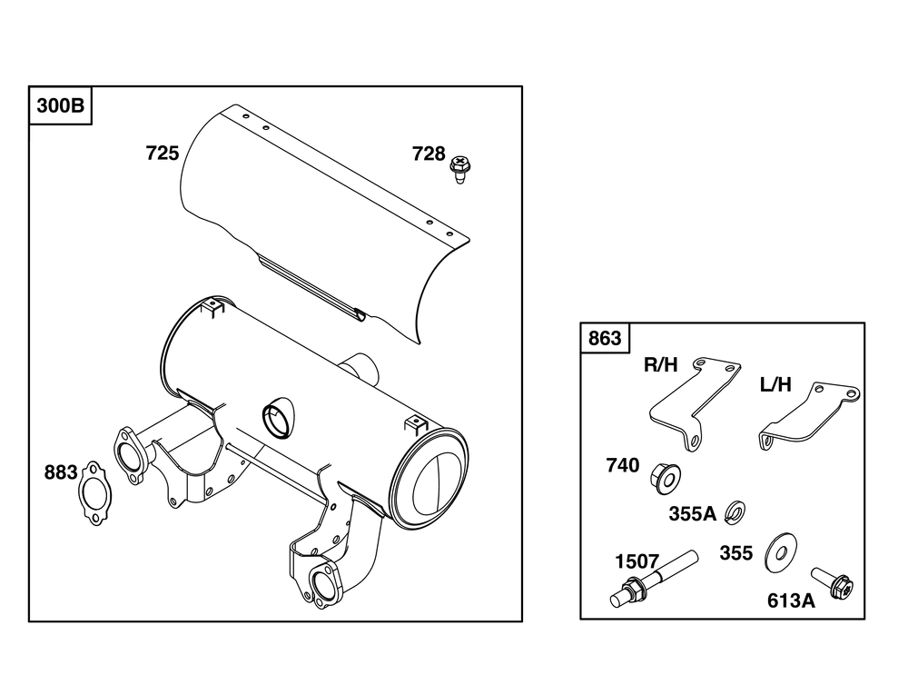 Exhaust Group Diagram and Parts List for 543477-0201-J1 400000 - 699999 Briggs and Stratton Engine